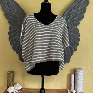 Wooden Ships Cropped Oversized Poncho Style Striped Knit V-neck Top